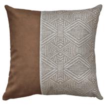 Capa Almofada Linho Bege Faixa Decorativa Estilo Couro 45x45