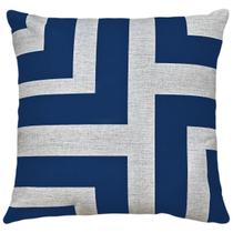 Capa Almofada Linho Bege Geometria Moderna Azul Escuro 45x45 Capa Almofada Linho Bege Geometria Moderna Azul Escuro 45x45