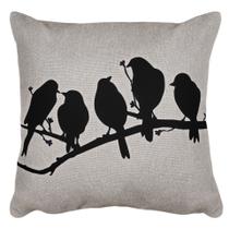 Capa Almofada Linho Bege Pássaros no Fio 43x43 Decor Sofá