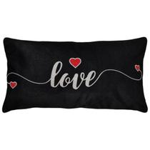 Capa Almofada Linho Bege/Preta Love Baguete Retangular 30x50