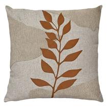 Capa Almofada Linho Bouclé Couro Folhas Caramelo Cru 50x50