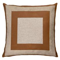 Capa Almofada Linho Bouclé Couro Quadrado Caramelo Cru 50x50