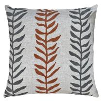 Capa Almofada Linho Com Bouclé Folhas Terracota Cinza 50x50