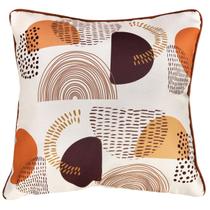 Capa Almofada Linho Crú Palmeira Geometria Laranja e Marrom 50x50