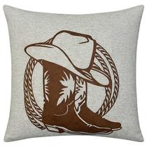 Capa Almofada Linho E Couro Bota Country Cavalo Haras 50x50