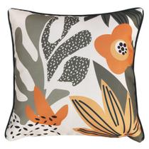 Capa Almofada Linho Estampa Folhas Flor Verde Laranja 50x50