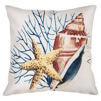 Capa Almofada Linho Estampa Mar Cavalo Marinho Concha Praia 43x43