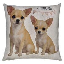 Capa Almofada Linho Estampada Cachorro Chihuahua Bege 43x43 Capa Almofada Linho Estampada Cachorro Chihuahua Bege 43x43