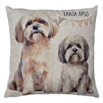 Capa Almofada Linho Estampada Cachorro Pet Lhasa Apso 43x43 Capa Almofada Linho Estampada Cachorro Pet Lhasa Apso 43x43