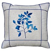 Capa Almofada Linho Folhagem Limão Flor Azul Drapeado 45x45 Capa Almofada Linho Folhagem Limão Flor Azul Drapeado 45x45