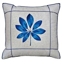 Capa Almofada Linho Folhagem Limão Flor Azul Drapeado 45x45 Capa Almofada Linho Folhagem Limão Flor Azul Drapeado 45x45