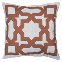 Capa Almofada Linho Rústico Geometria Grega Marrom Crú 45x45