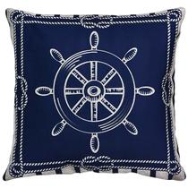 Capa Almofada Linho Tema Náutico Farol Barco Azul e Cru 45x45