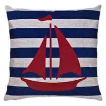 Capa Almofada Linho Tema Náutico Mar Âncora Boia Timão 45x45