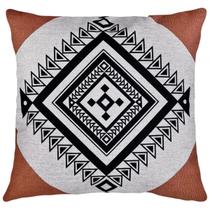 Capa Almofada Linho Tribal Geometrias Terracota Preto 43x43