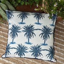 Capa Almofada Praia Linhão Coqueiro c/ Debrum em Linho Azul 45x45