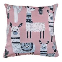 Capa Almofada Sarja Estampa Temática Lhamas e Cactos 45x45