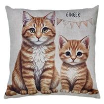 Capa Almofada Tecido Linho Estampada Pet Gatos Ginger 43x43 Capa Almofada Tecido Linho Estampada Pet Gatos Ginger 43x43