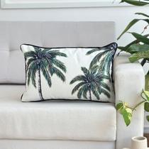 Capa Almofada Tropical Coqueiro Verde em Linhão Branco 45x30