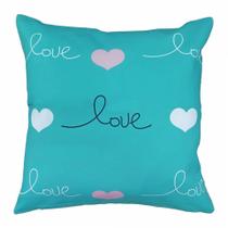 Capa Almofada Turquesa Estampada com Frase em Sarja 45x45