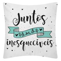Capa Almofada Turquesa Estampada com Frase em Sarja 45x45