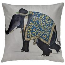 Capa Almofada Veludo Bege Elefantes Indiano Africano 45x45