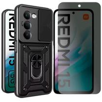 Capa Anel Armor Para Xiaomi Redmi 15 4G + Pelicula Privacy Cor:Preto