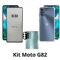Capa Anti Choque TPU + Película Tela Frontal 3D de Vidro + Película de Câmera para Moto G82
