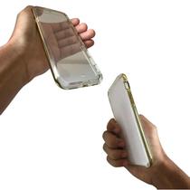 Capa anti-impacto em silicone compatível com apple iphone 7 / 8 (tela: 4.7") (4g) cor:transparente / borda dourada