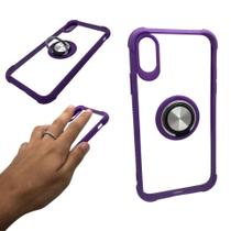 Capa anti-impacto em tpu com anel compatível com apple iphone x / xs (tela: 5.8") (4g) cor:transparente / borda roxa