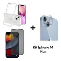 Capa Anti Impacto + Película 3D De Vidro Privacidade + Película de Câmera Para Iphone 14 Plus