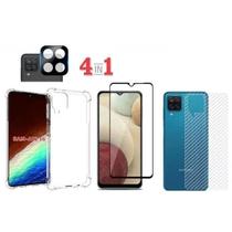 Capa Anti Impacto + Pelicula de Vidro 3D + Pelicula de Camera + Skin Fibra de Carbono p/ Galaxy A12