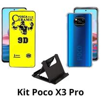 Capa Anti Impacto + Película Fosca + Suporte de Mesa para Xiaomi Poco X3 Pro Capa Anti Impacto + Película Fosca + Suporte de Mesa para Xiaomi Poco X3 Pro