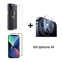 Capa Anti Impacto Transparente + Película 3D De Vidro + Película de Câmera Para Iphone 14
