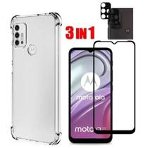 Capa Anti Impacto Transparente + Pelicula de Vidro 3D + Pelicula de Camera para Motorola Moto G20 -