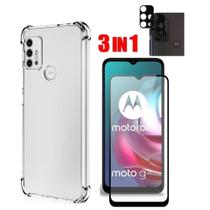 Capa Anti Impacto Transparente + Pelicula de Vidro 3D + Pelicula de Camera para Motorola Moto G30
