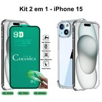 Capa Anti Impactos Transparente + Película de Cerâmica Flexível para Iphone 15 Capa Anti Impactos Transparente + Película de Cerâmica Flexível para Iphone 15