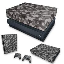Capa Anti Poeira e Skin Compatível Xbox One X - Camuflagem Cinza