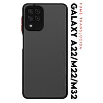 Capa Anti Shock Acrílico Translucida Fumê Botões Vermelho para Galaxy A22 M22 M32 4g A225 Tela 6.4