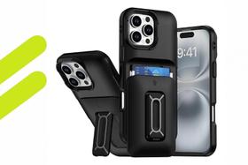 Capa Armor Premium 3 em 1 Para iPhone 16 Pro Max Porta Cartão e Suporte Integrado Antichoque