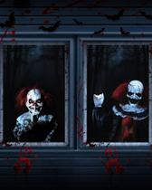 Capa assustadora para porta de janela de Halloween, pacote com 2 palhaços YUSPENYE