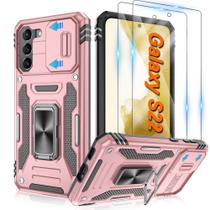 Capa ATUMP para Galaxy S22, 6.1", ouro rosa, 360, suporte de anel