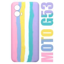 Capa Aveludada Arco Iris Candy Compatível Moto G53 XT2335 6.5 + Película De Vidro 3D - Luiza Cell25