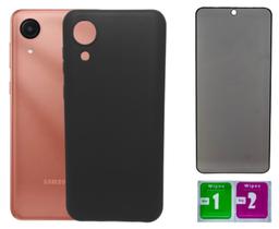 Capa Aveludada Preta Para Galaxy A03 Core + Pel. Privacidade