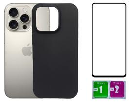 Capa Aveludada Preta Para Iphone 16 Pro Max + Película 3D 9D Capa Aveludada Preta Para Iphone 16 Pro Max + Película 3D 9D