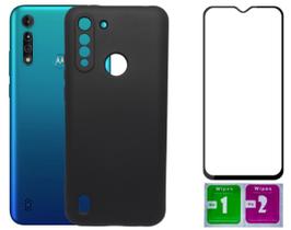 Capa Aveludada Preta Para Moto G8 Power Lite + Película 3D