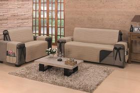 Capa avulsa para sofa king de 3 lugares em dupla face de algodao + porta objetos + laços de fixação largura do assento de 1,80m Capa avulsa para sofa king de 3 lugares em dupla face de algodao + porta objetos + laços de fixação largura do assento de 1,80m