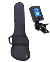 Capa bag contra baixo acolchoado bolso alça dupla ajustável reforçado case luxo profissional + afinador digital cromático instrumento de corda