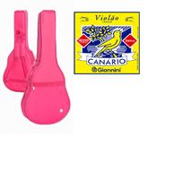 Capa bag violão rosa clássico acolchoado alça mochila + jogo de corda nylon giannini canario com bolinha - JPG
