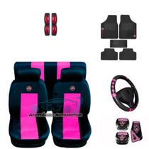capa banco carro couro rosa+acessorios p strada 2014
